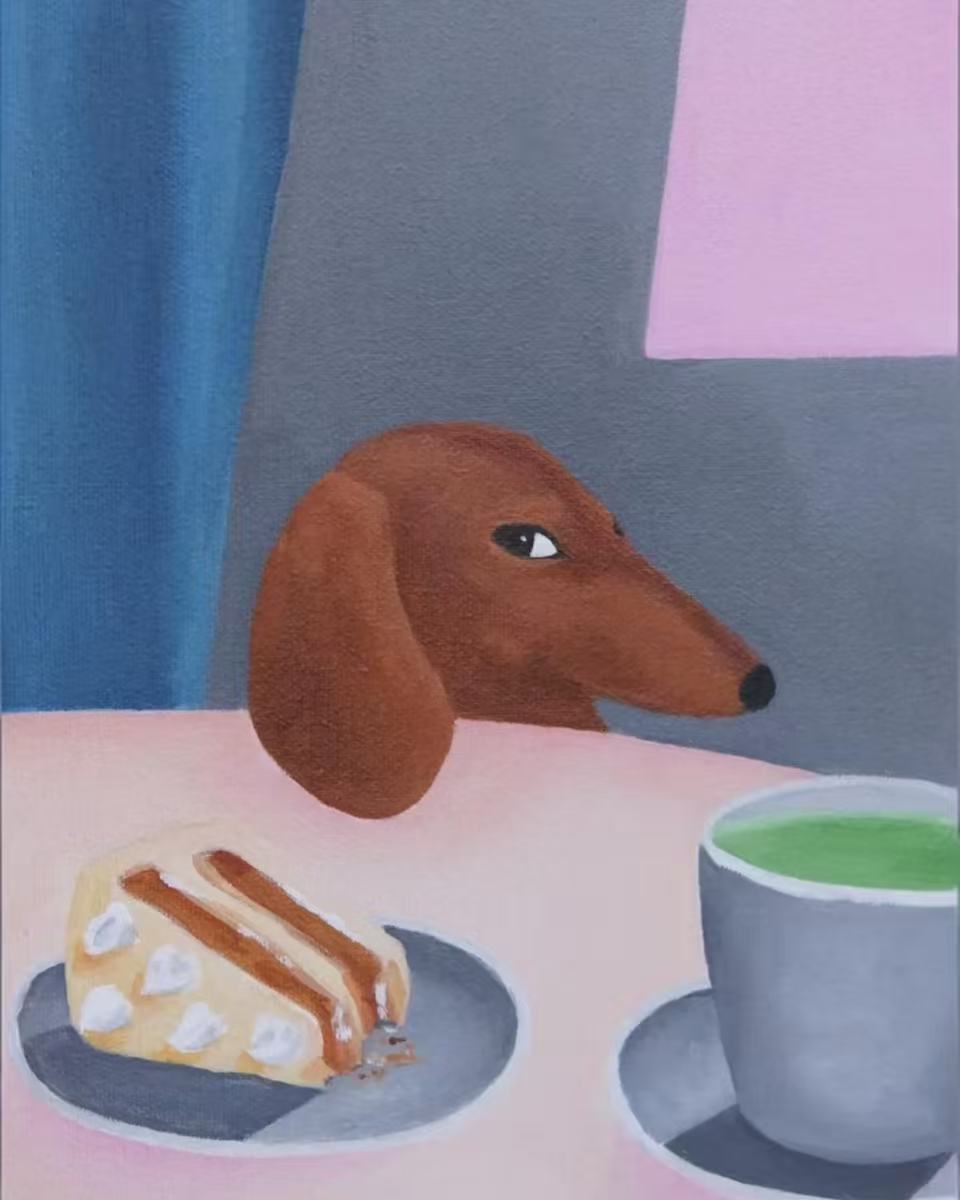 Dining Room Elegance: Sparking Conversation with an Abstract Dog Painting
