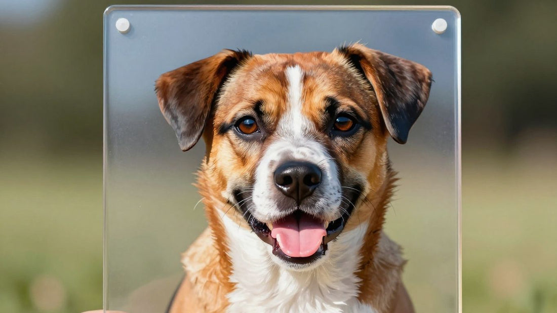 Custom pet portrait acrylic print of a dog.