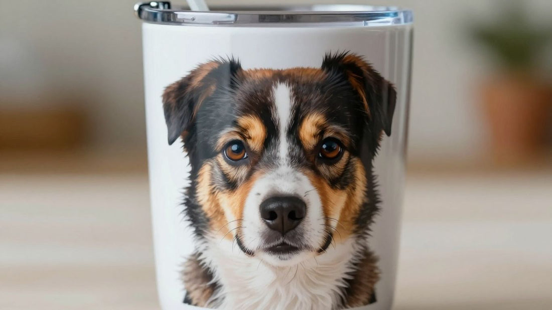 Custom pet portrait on a stylish tumbler.