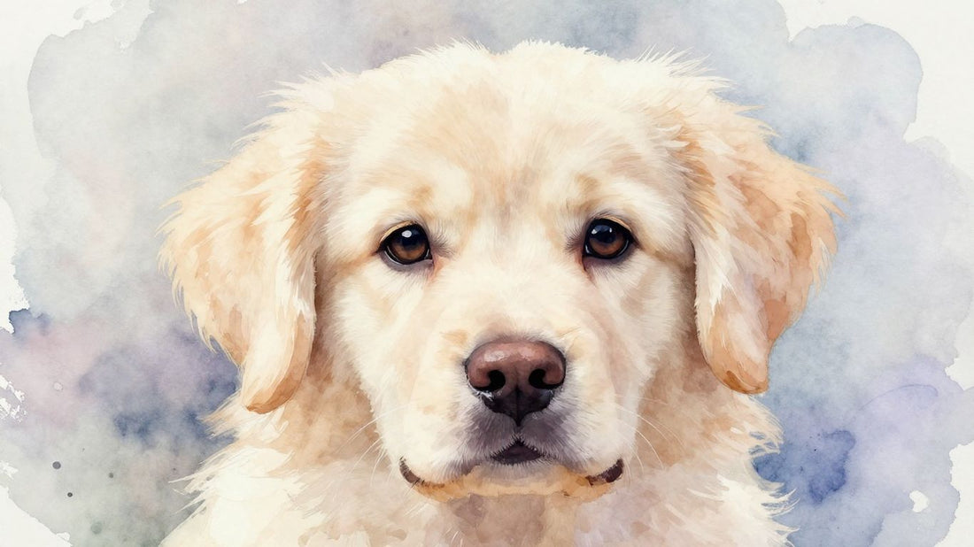Soft pastel watercolor pet portrait of a dog