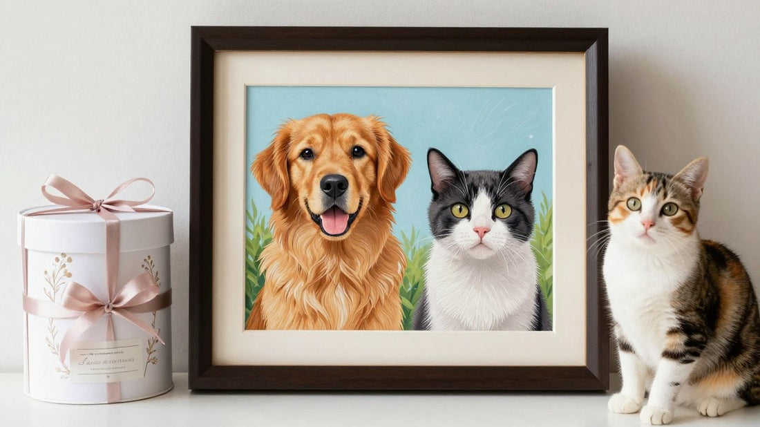 Custom pet art wedding gift for couples with pets.