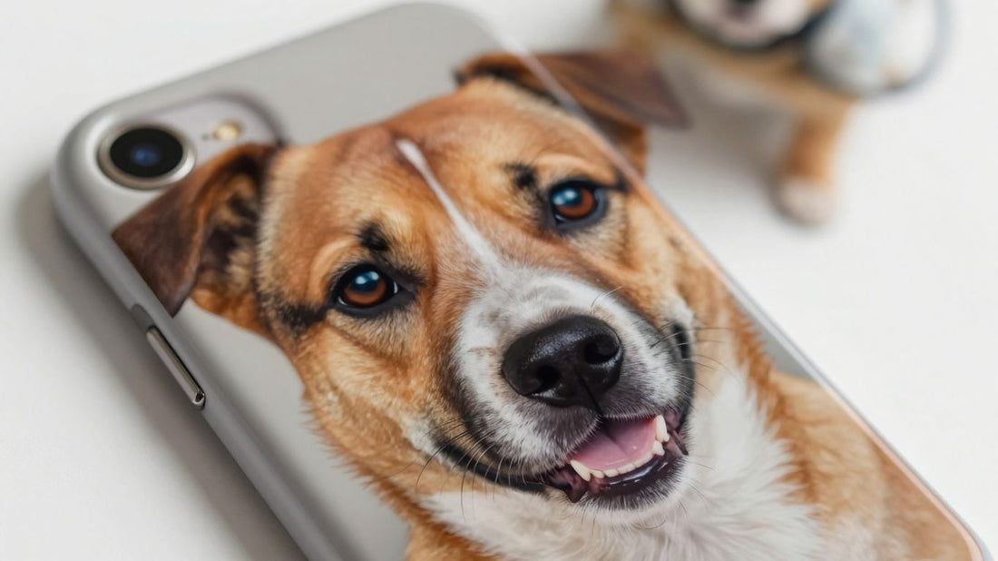Phone case with a custom pet portrait.