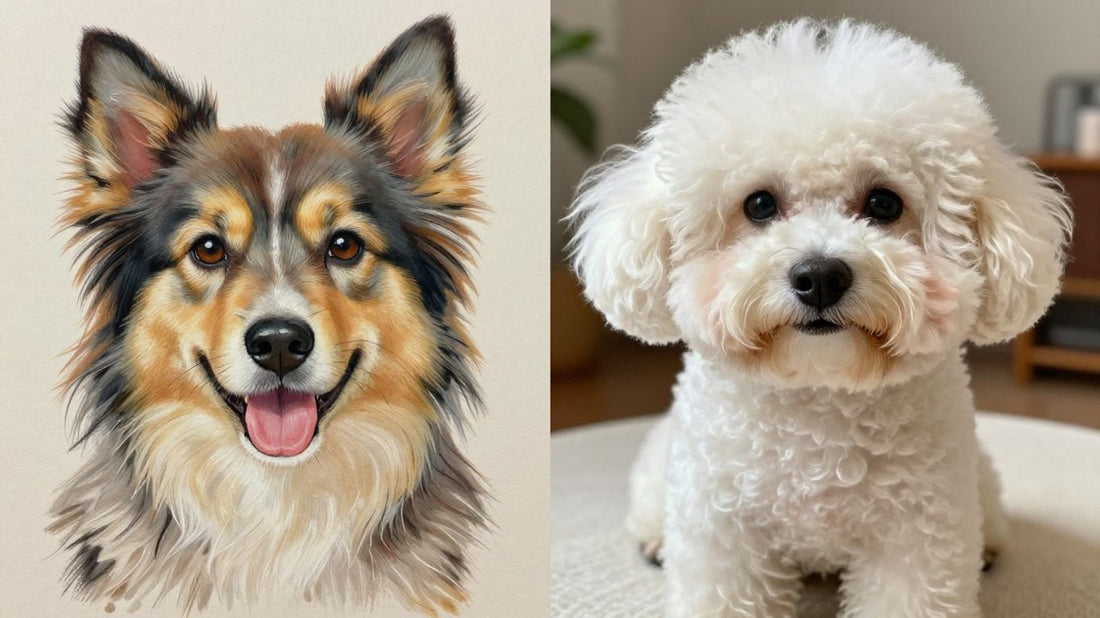 Pet portrait painting versus stuffed animal gift comparison.